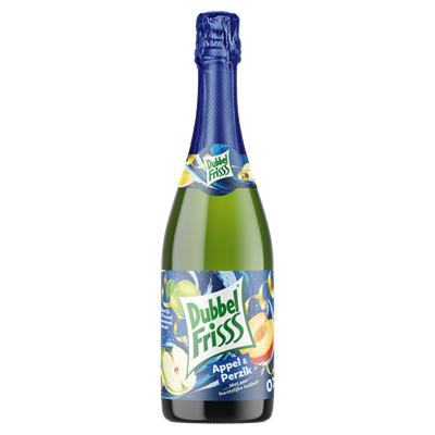 DubbelFrisss kinderchampagne appel & perzik fles  75 cl