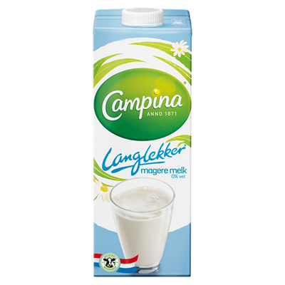 Houdbare magere melk 0% vet Campina langlekker 1L