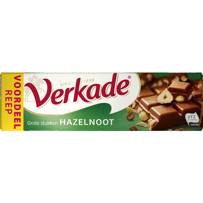 Chocoladereep Verkade Fairtrade melk hazelnoot 192 gram