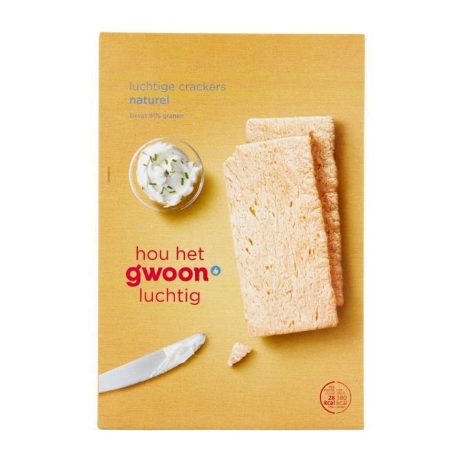 Crackers luchtig  naturel G'woon pak 250 gram