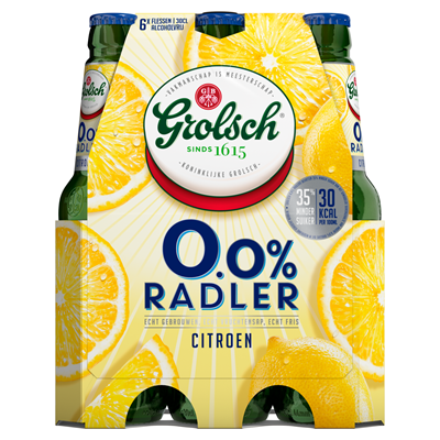 Grolsch radler citroen 0% alcoholvrij 6 flesjes a 30cl.