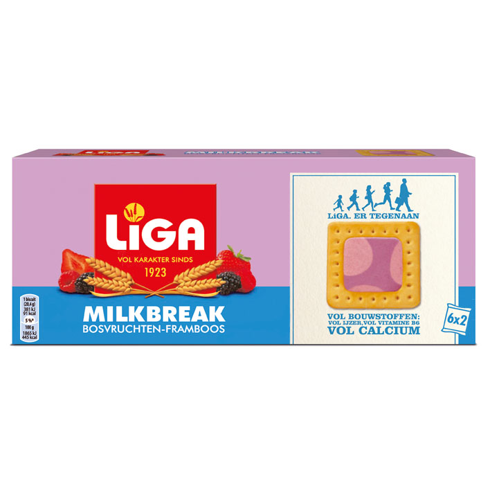 Liga milkbreak bosvruchten framboos 6x2biscuits 245 gram