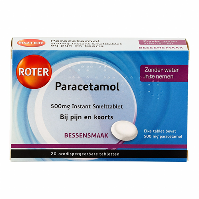 Roter Paracetamol 500 mg Instant smelttablet bessensmaak, 20 stuks