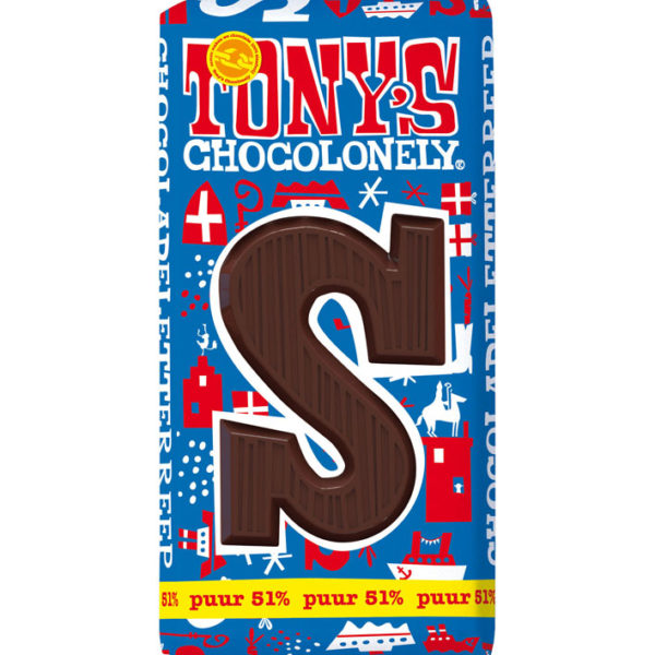 Tony's Chocolonely chocoladeletter puur 180 gram
