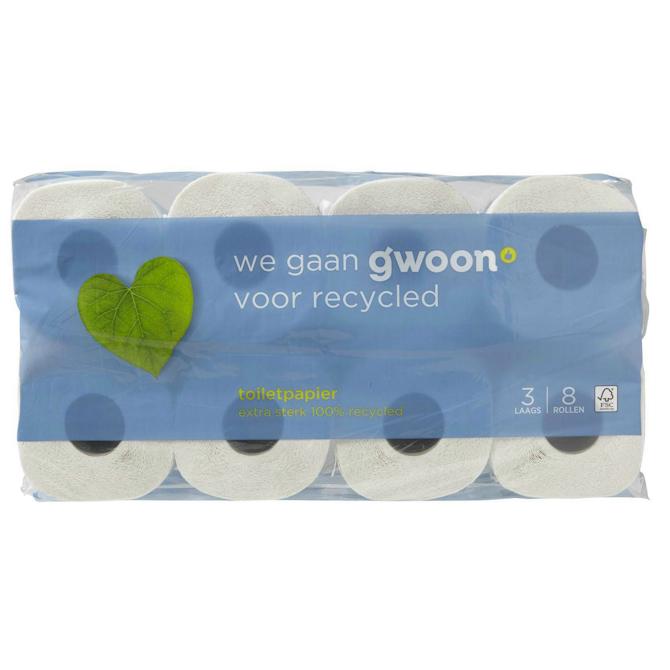 Toiletpapier recycled 3 laags G'woon 8 rollen